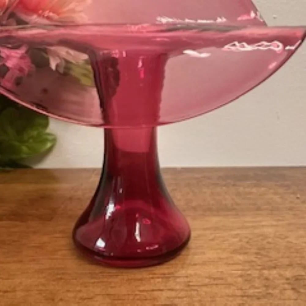 Vintage Cranberry‎ Glass Jack-in-the-Pulpit Vase Hand Blown Art Glass MCM Decor - Picture 5 of 5